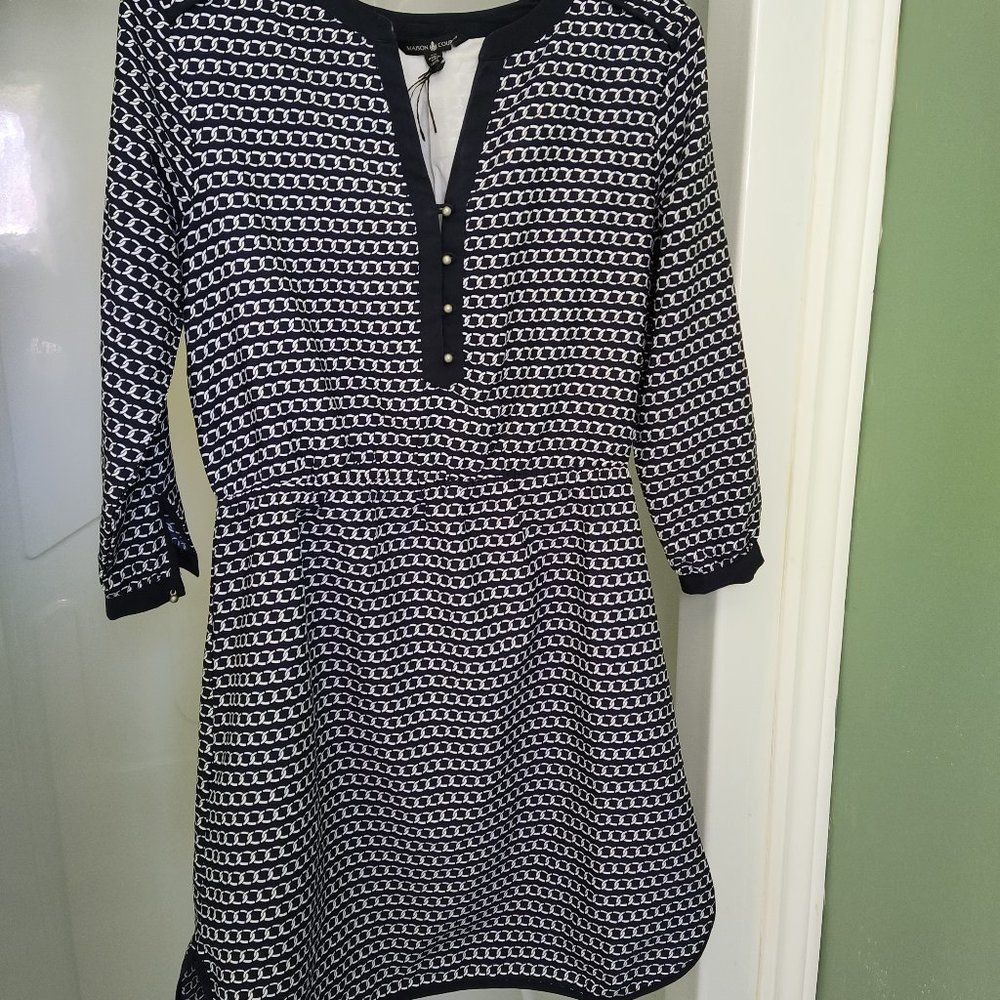 Maison Coupe, size US 4, dark navy / black and white chain design